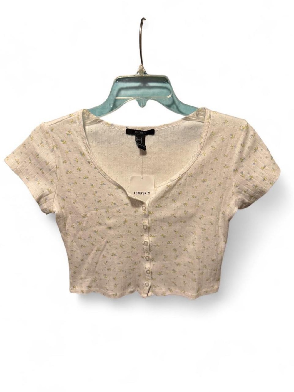 Forever 21 Cream Floral Button-Up Cropped Top